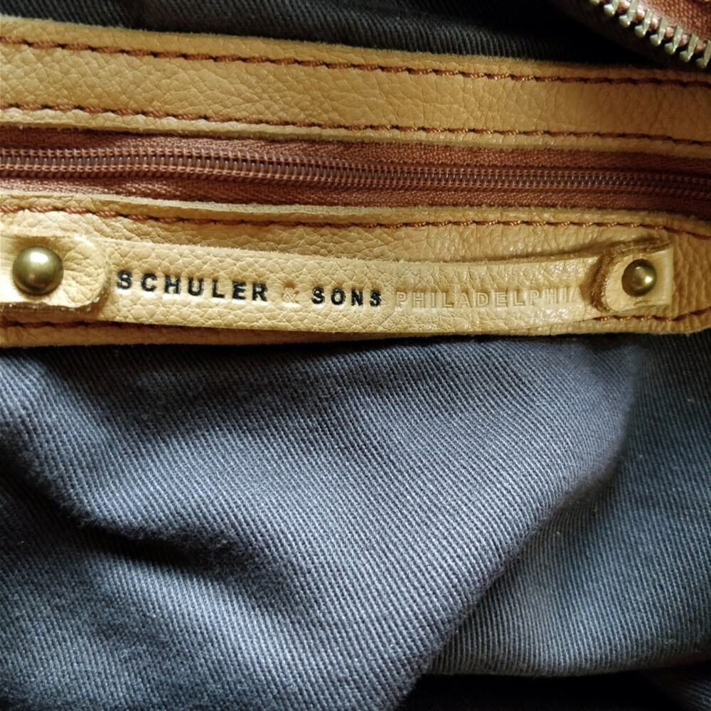 SCHULER AND SONS PHILADELPHIA Leather Canvas Purse Tan Brown Medium - Picture 6 of 8